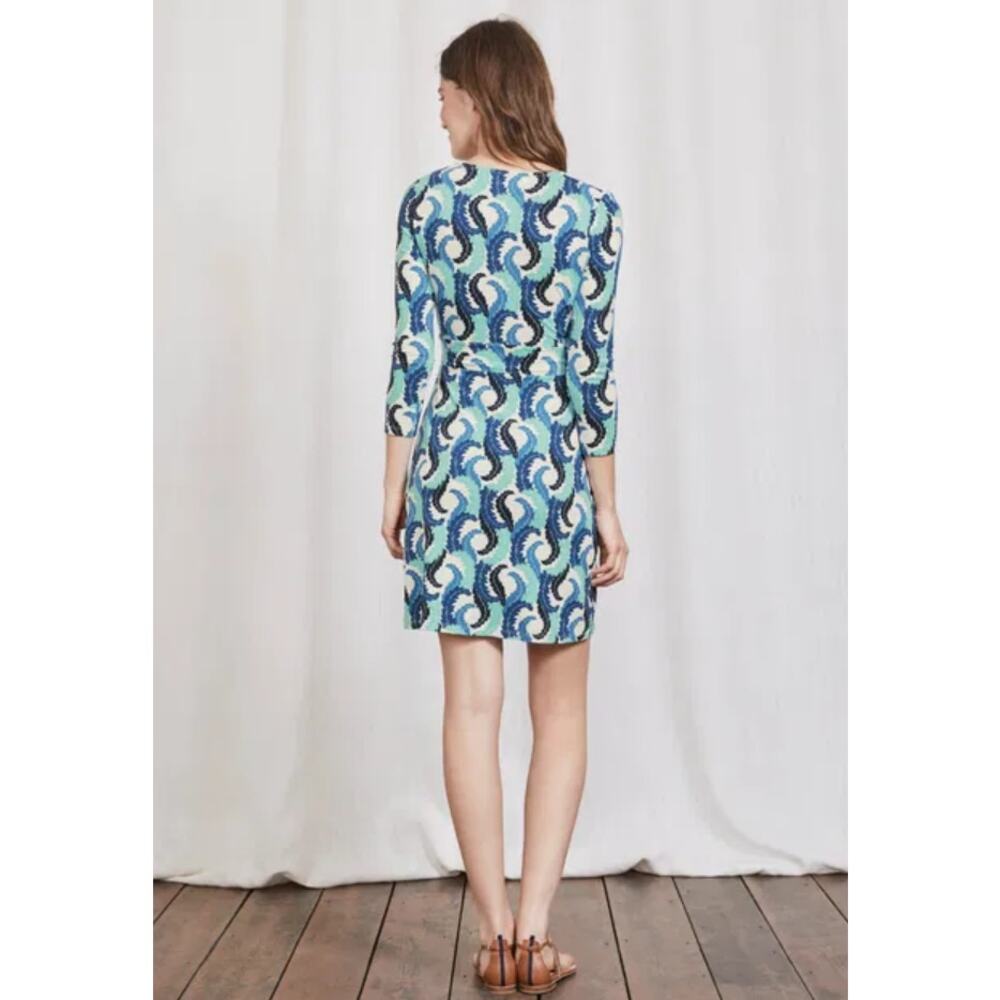 Boden Marion Blue Leaf Print Jersey Tunic Mini Size 4 V-neck 3/4 Sleeve - Picture 6 of 13